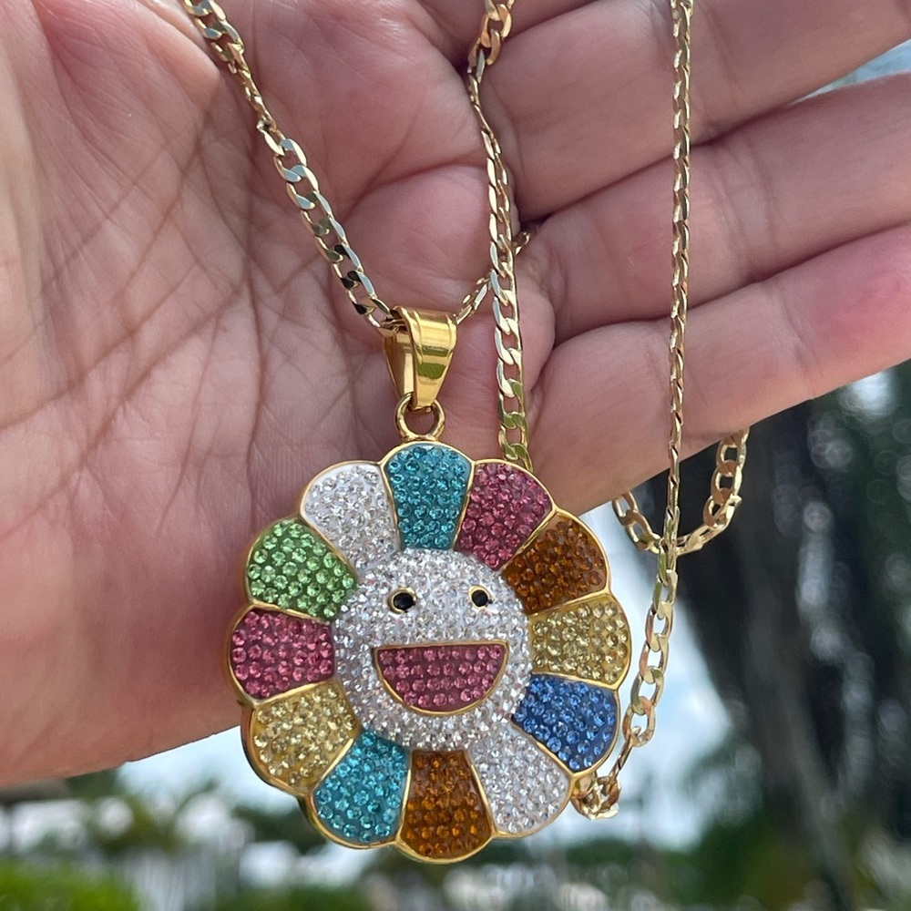Colorful Happy Shiny Sun Chain with Pendant 14K Gold Plated - Picture 10 of 12